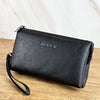 Men's Classic Leather Clutch Bag with Dual Zip Compartments