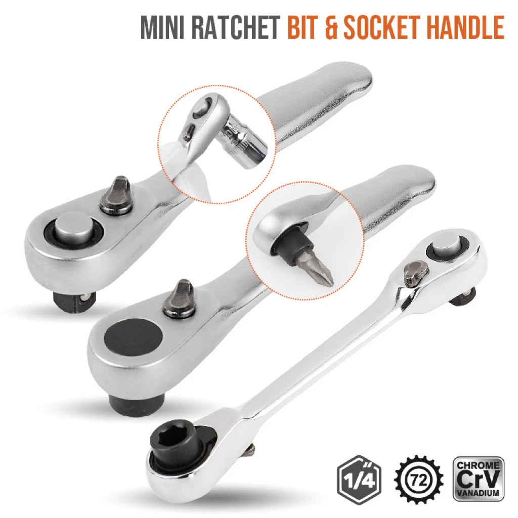 Compact 2-in-1 Ratchet Wrench with Socket and Bit Drives