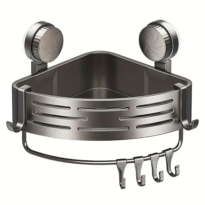 Suction Cup Bathroom Storage Shelf with Hooks – No-Drill Wall Organizer