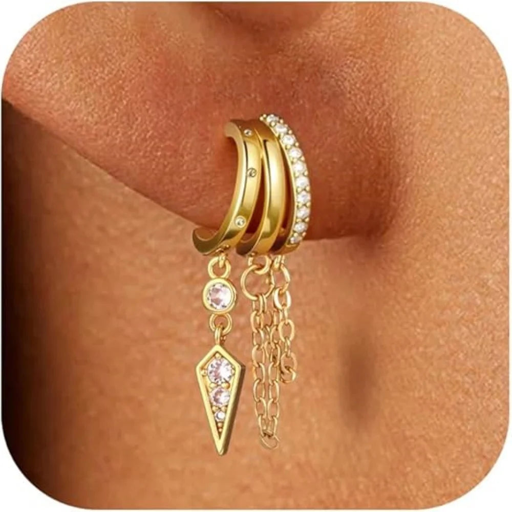 Gold Plated Triple Huggie Stud Earrings