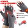 Gray compression gloves designed to keep hands warm, reduce swelling, and relieve pain.