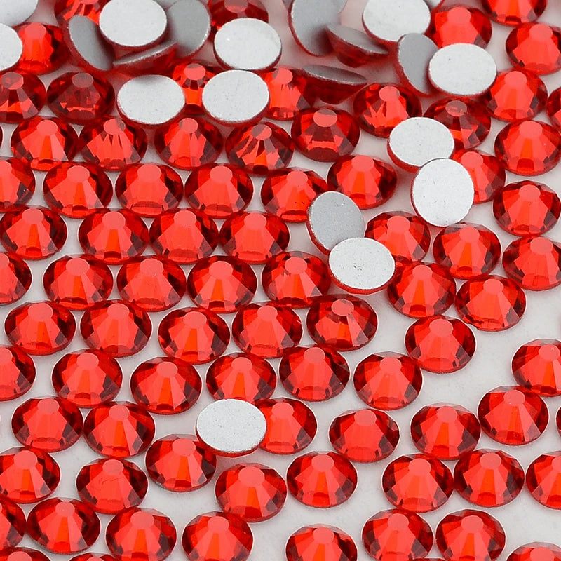 Red Glass Flatback Rhinestones - Multi-Color Glitter Round Crystals for DIY Crafts