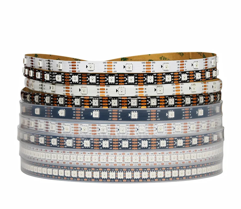 Rolls of individually addressable RGB LED strip light in various colors and patterns