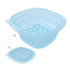 Light blue foldable silicone ice bath and facial massage bowl with a removable lid
