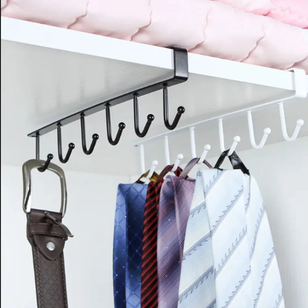 6-Hook Under Cabinet Storage Rack for Kitchen and Closet Organization
