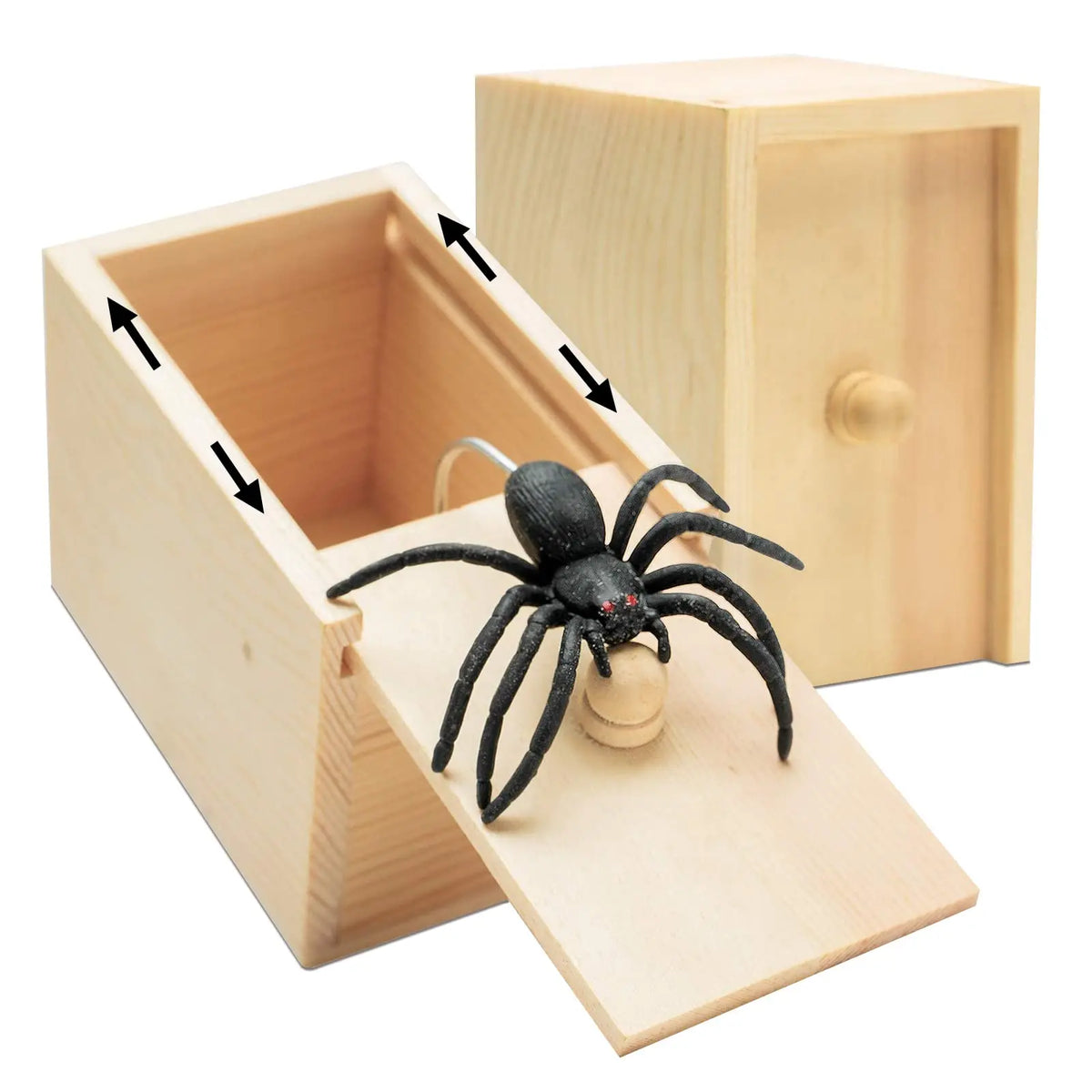Wooden Surprise Prank Box with Jumping Spider