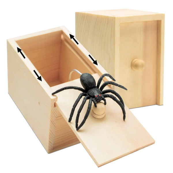 Wooden Surprise Prank Box with Jumping Spider