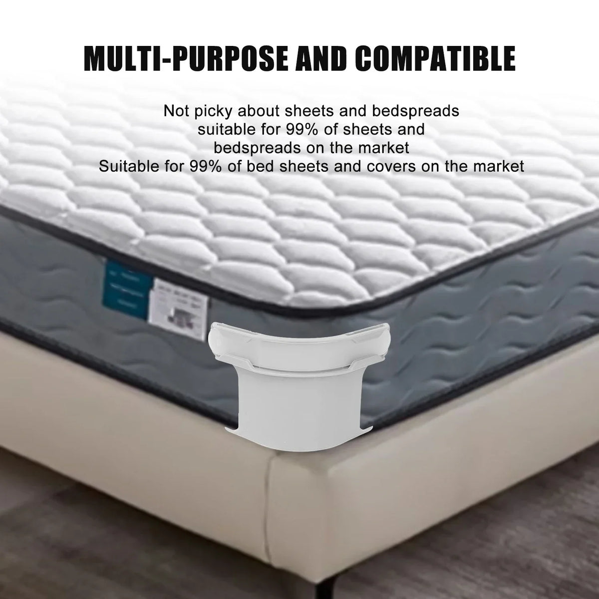 White corner clips used to tighten and secure bed sheets and covers on mattresses or sofas