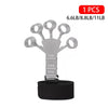 Silver adjustable finger strengthener with multiple grips and a black wrist strap