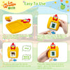 A yellow bilingual talking flash card toy for toddlers showing instructions on how to use the device.