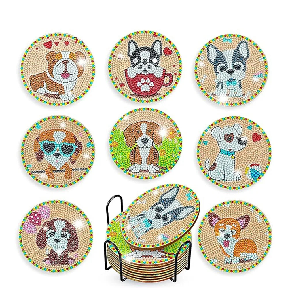 A set of eight ocean-themed diamond art coasters and a holder kit for DIY craft