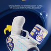 A white astronaut bubble blaster toy is shown with a purple and blue design, surrounded by floating bubbles.