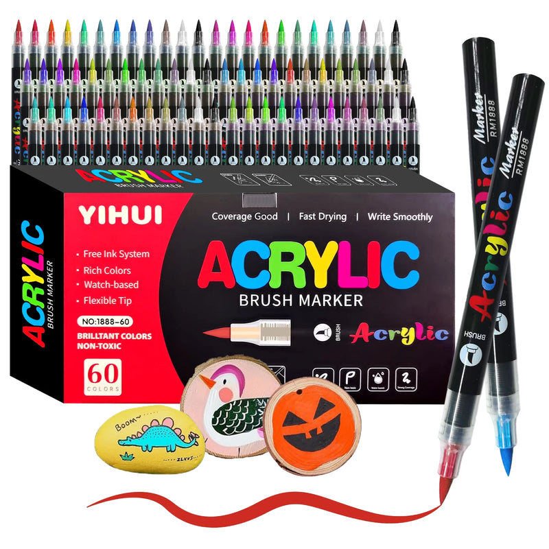 Acrylic Paint Markers with Brush Tip - 36 Color Set