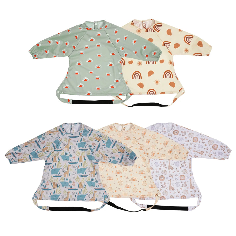 Snap Button Waterproof Baby Feeding Bib with Long Sleeves