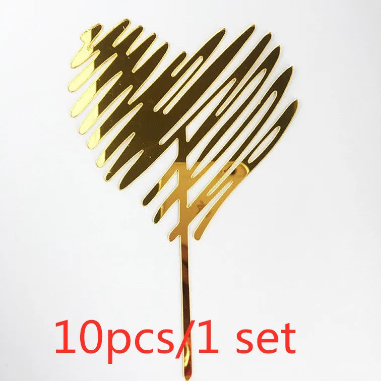 Gold Acrylic Happy Birthday Cake Toppers (Set of 10)