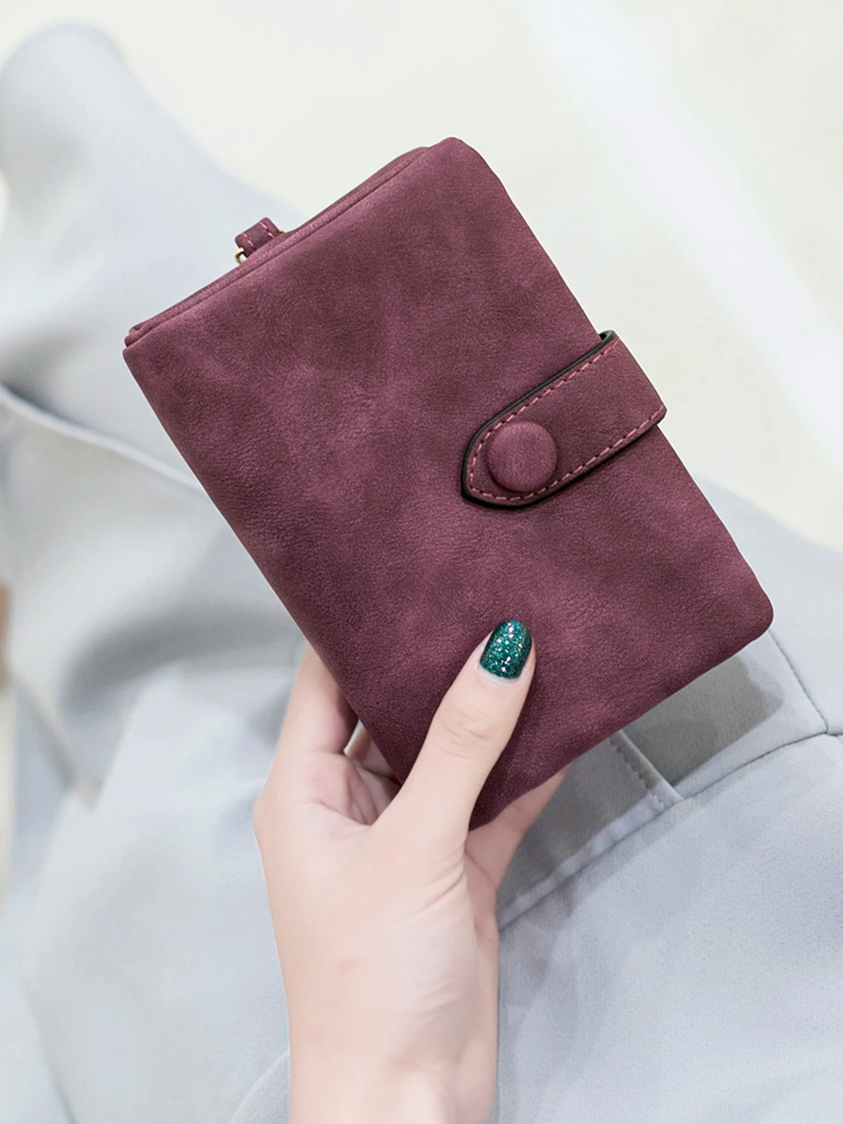 Compact Frosted Tri-Fold Wallet for Women