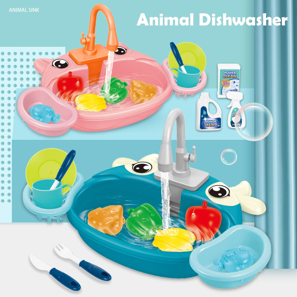 Kids Electric Toy Dishwasher with Automatic Water Cycle