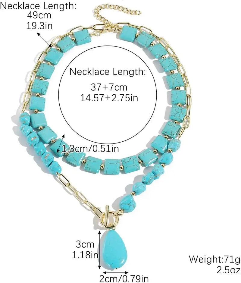 Boho Gold Turquoise Pendant Necklace