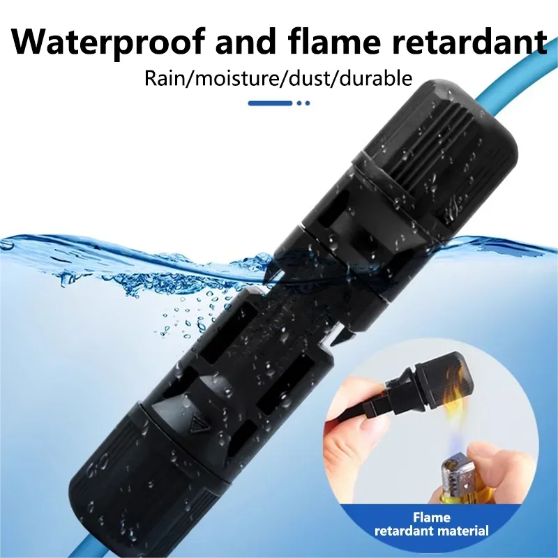Black waterproof and flame retardant connector kit for solar panel PV cables