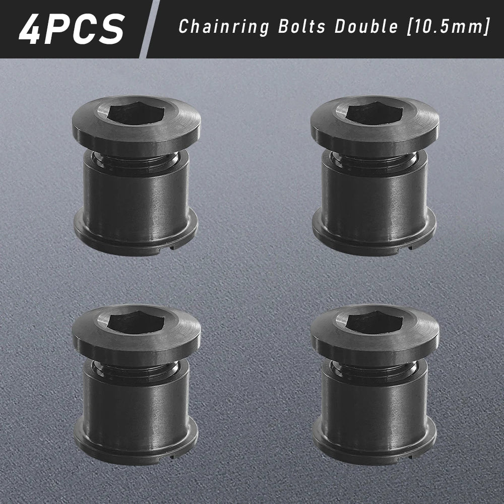 Four pieces of double chainring bolts, 10.5mm, made from titanium alloy.