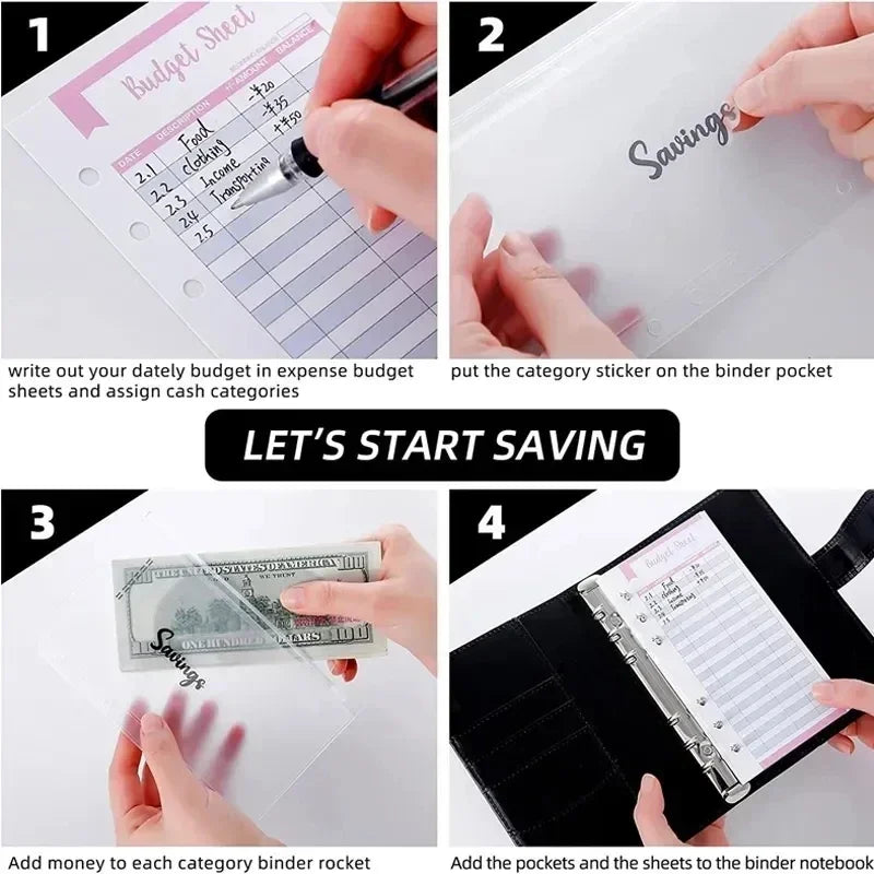 A6 PU Leather Budget Binder with Cash Envelope Organizer