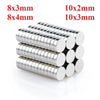 A collection of silver magnetic stickers in various sizes, including 8x3mm, 8x4mm, 10x2mm, and 10x3mm.