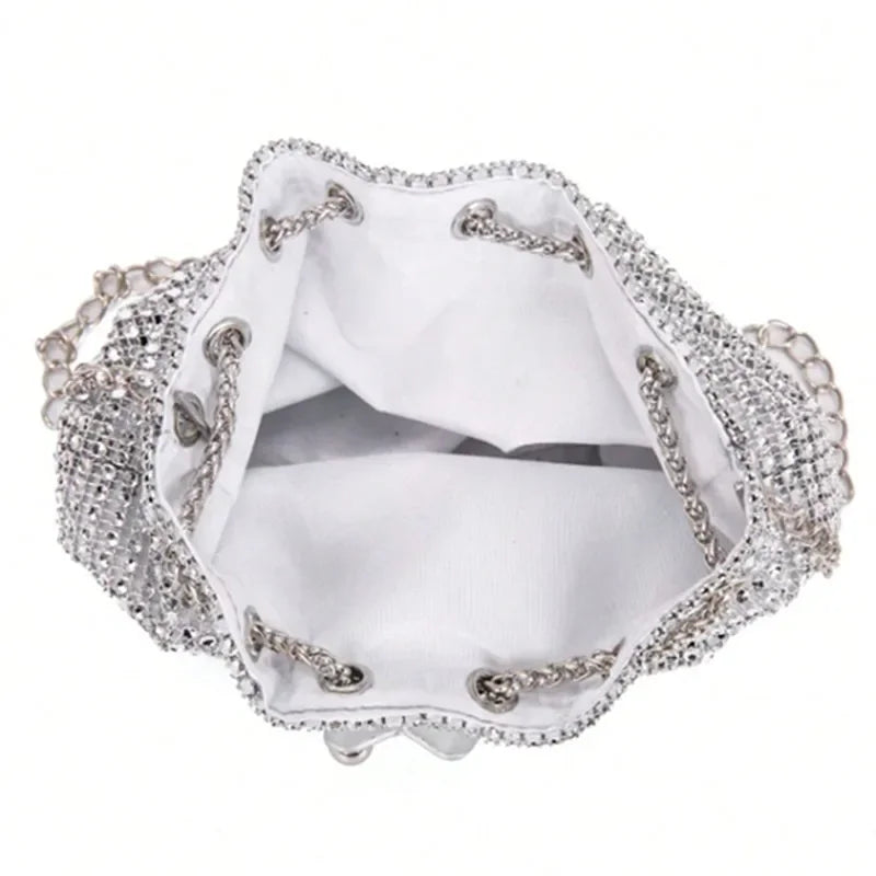 Rhinestone Bucket Crossbody Bag with Detachable Chain Strap