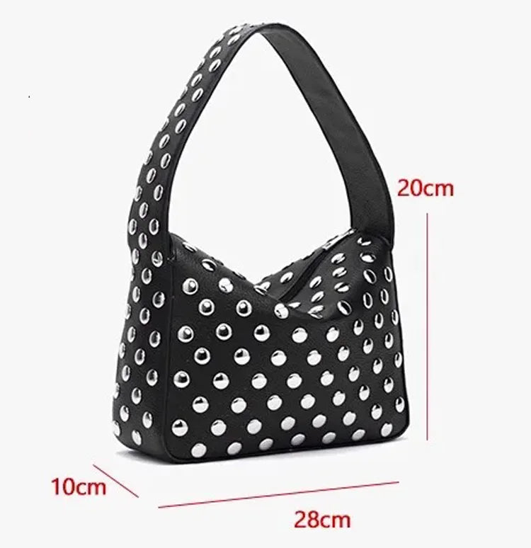 Black Rivet Shoulder Bag with Motorcycle Edge