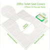 20 pieces of white disposable toilet seat covers packaged in two packs for travel and potty training