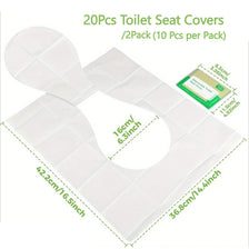 20 pieces of white disposable toilet seat covers packaged in two packs for travel and potty training