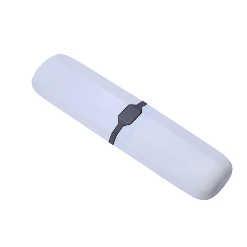 A white dust-proof toothbrush travel case with a dark, ventilated cover.