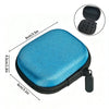 A blue mesh portable storage case for insulin or peptide vials, shown with dimensions and an open view of the interior.