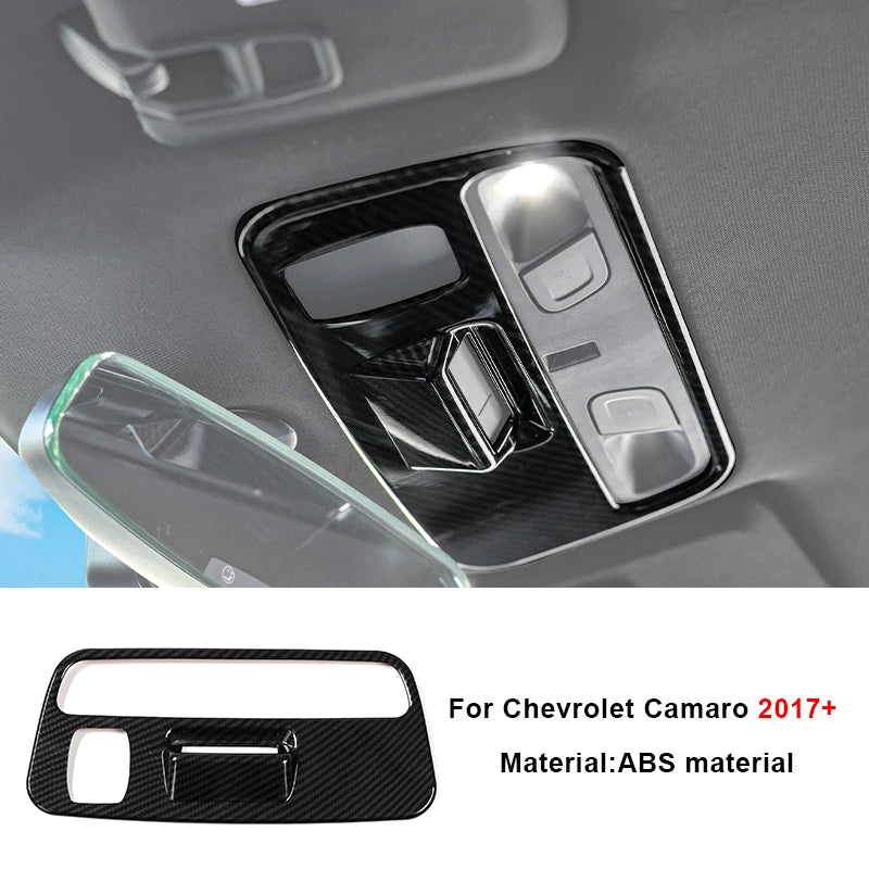 Carbon fiber interior trim kit for Chevrolet Camaro 2017+ featuring a black and silver accent piece.