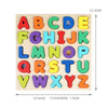 A wooden alphabet puzzle featuring colorful letters A through Z cut into geometric shapes for toddlers