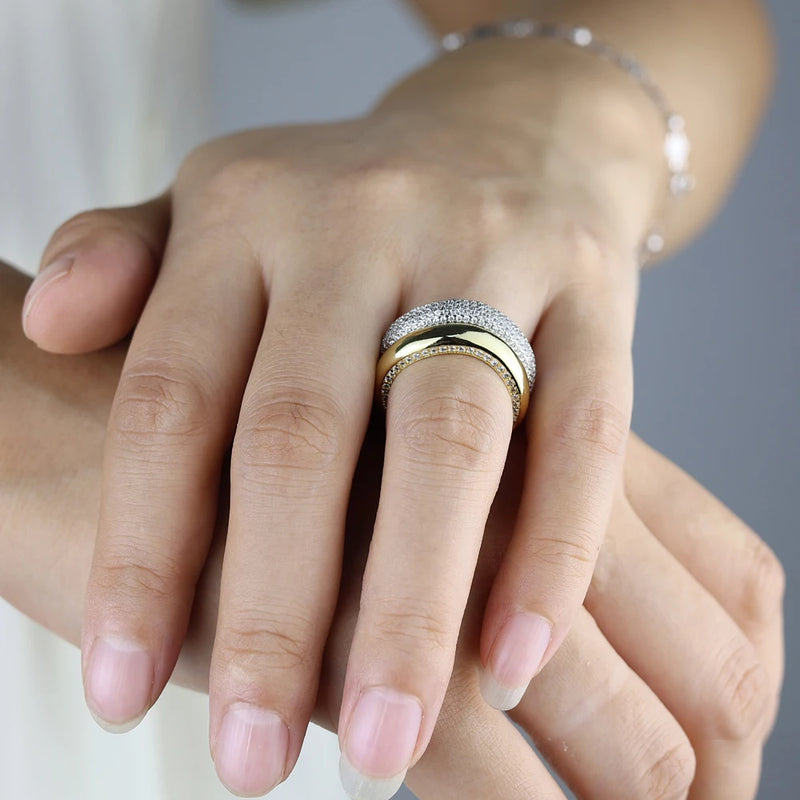 Wavy Stackable Gold-Plated Ring with Cubic Zirconia
