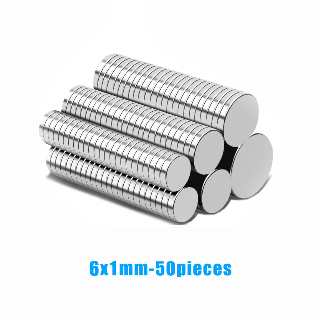 A stack of 50 silver refrigerator magnets, each measuring 6x1mm.
