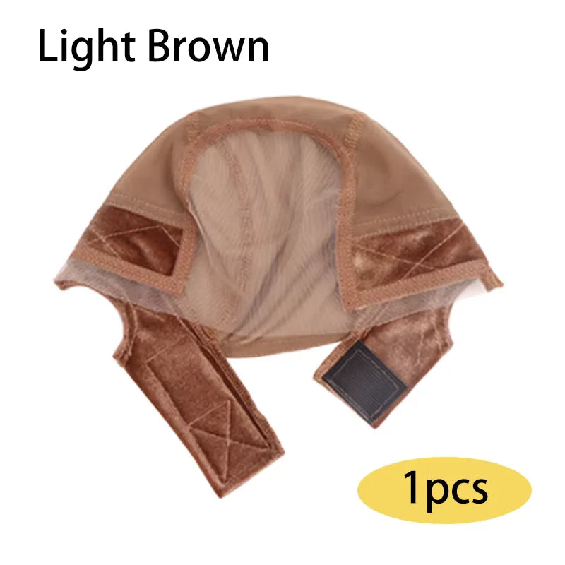Light brown suede wig grip caps shown in a flat lay view.