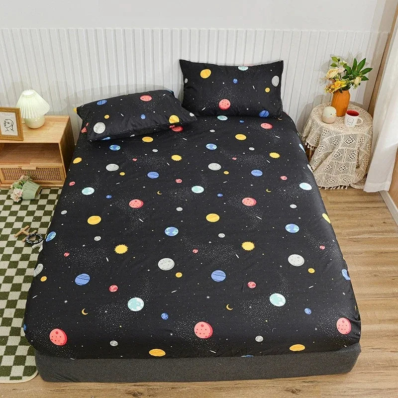 Non-Slip Fitted Sheet with Elastic Edges – Geometric Print, Soft Cotton Feel