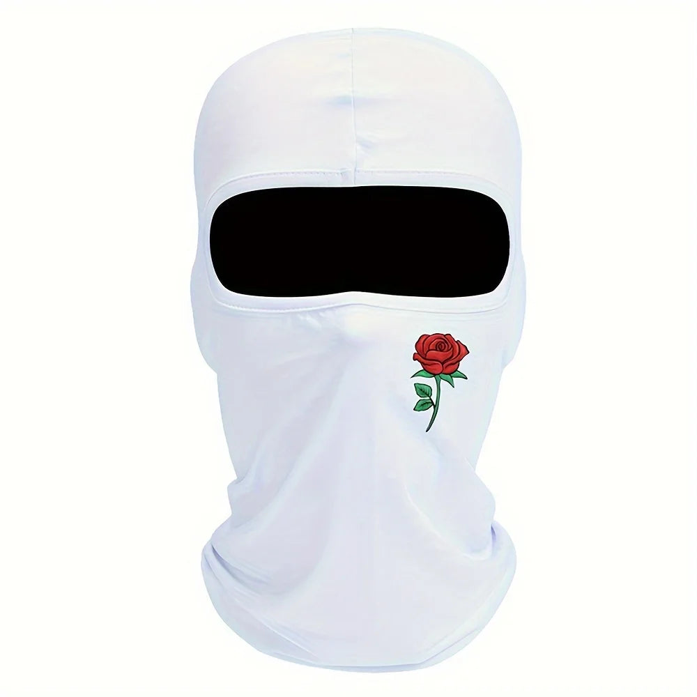 White floral balaclava face mask with a black eye opening