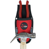 A heavy-duty plier holster with a hammer loop is shown, featuring red and black components.