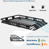 Black aerodynamic roof rack cargo basket designed to reduce wind drag and boost fuel efficiency.