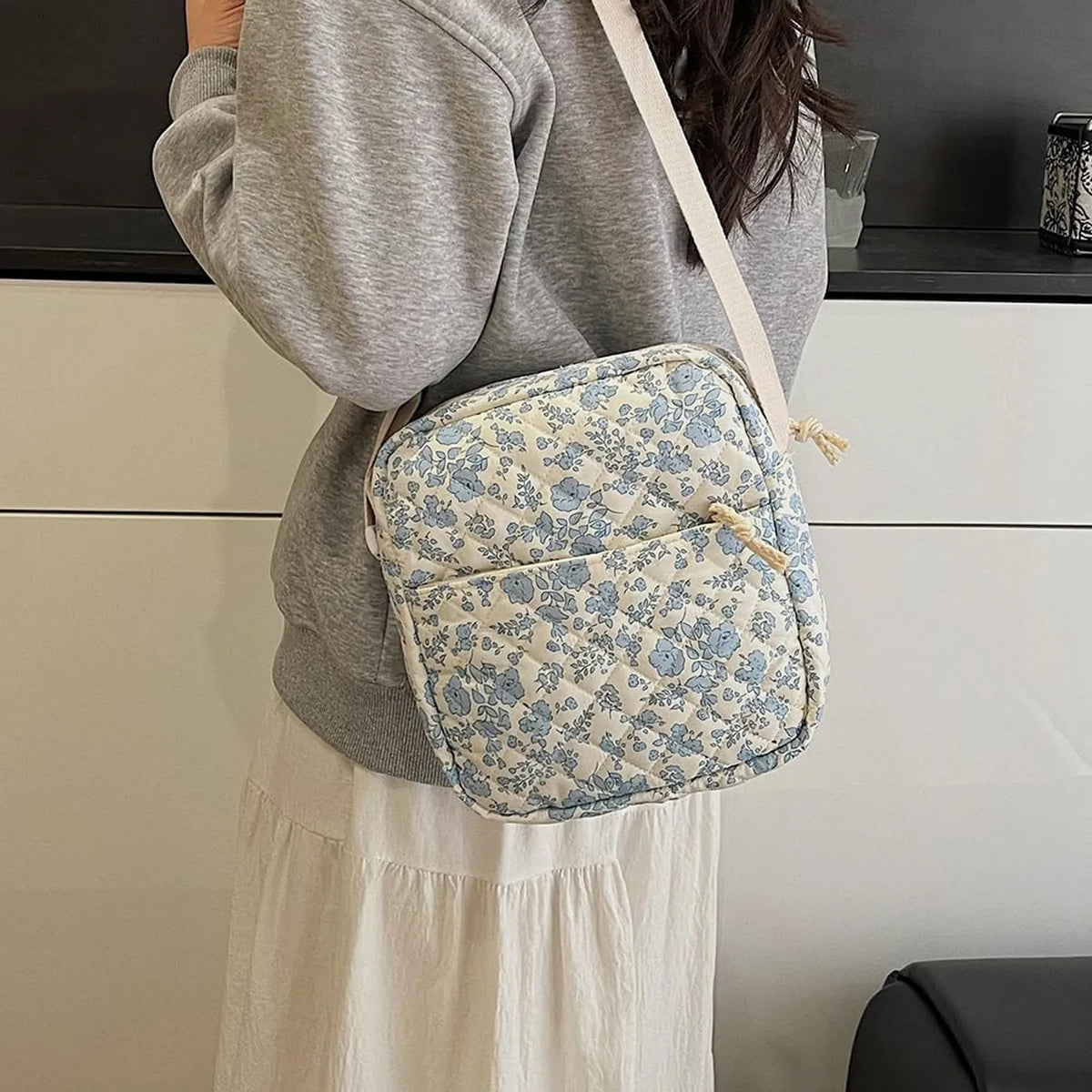 Floral Quilted Backpack Set with Crossbody Bag