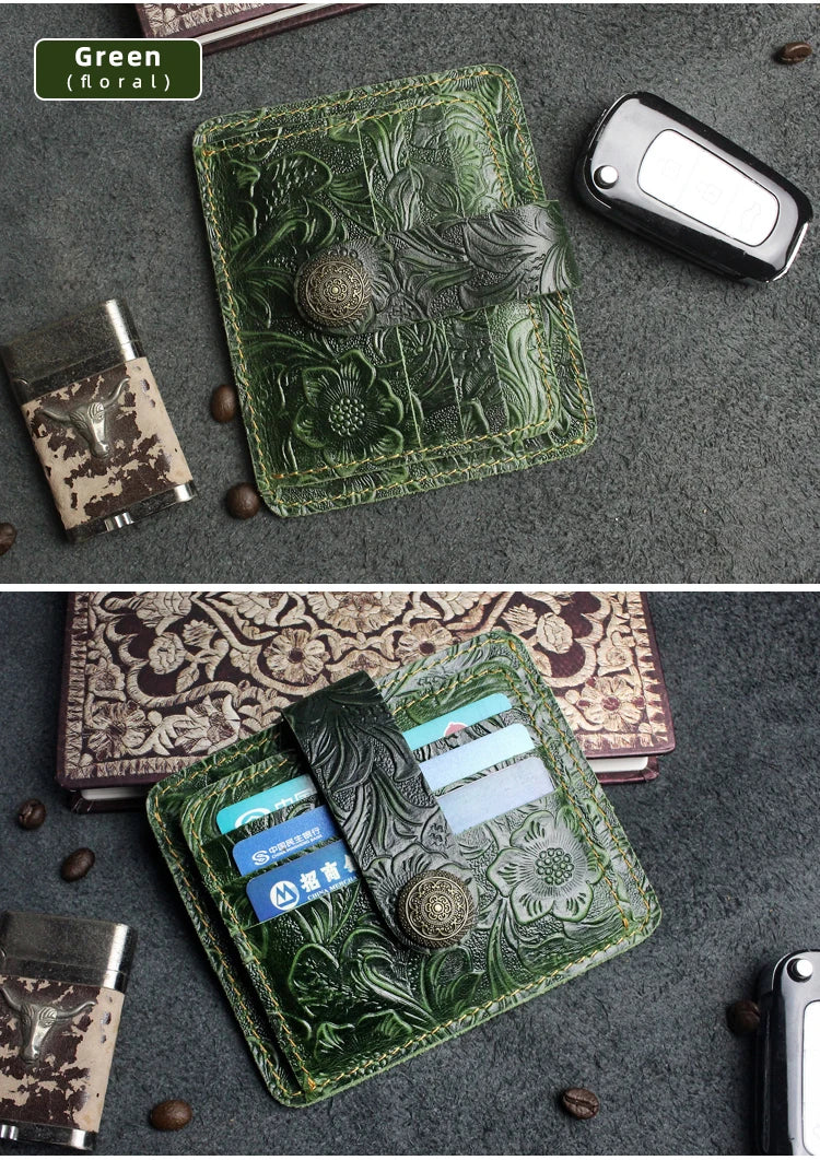 Handcrafted Cowhide Leather Card Wallet with Coin Pocket