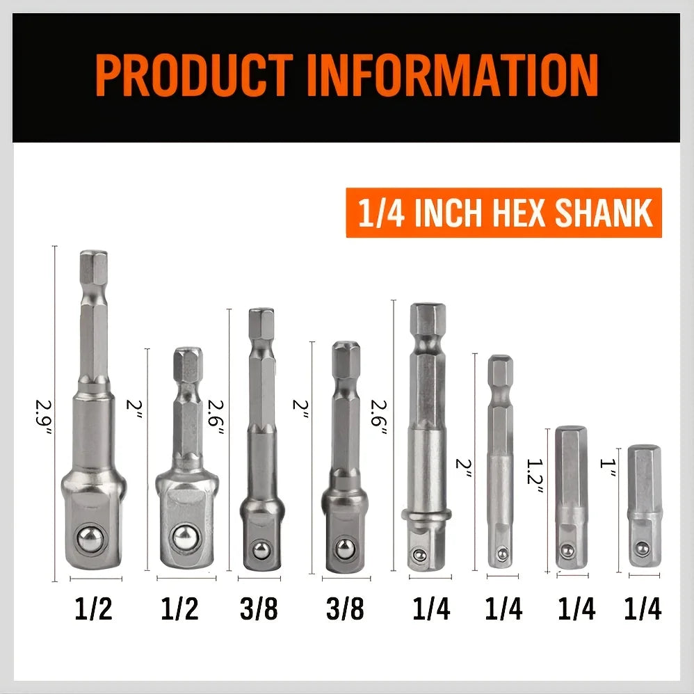 Impact Driver Socket Adapter Set with Hex Shank Extension