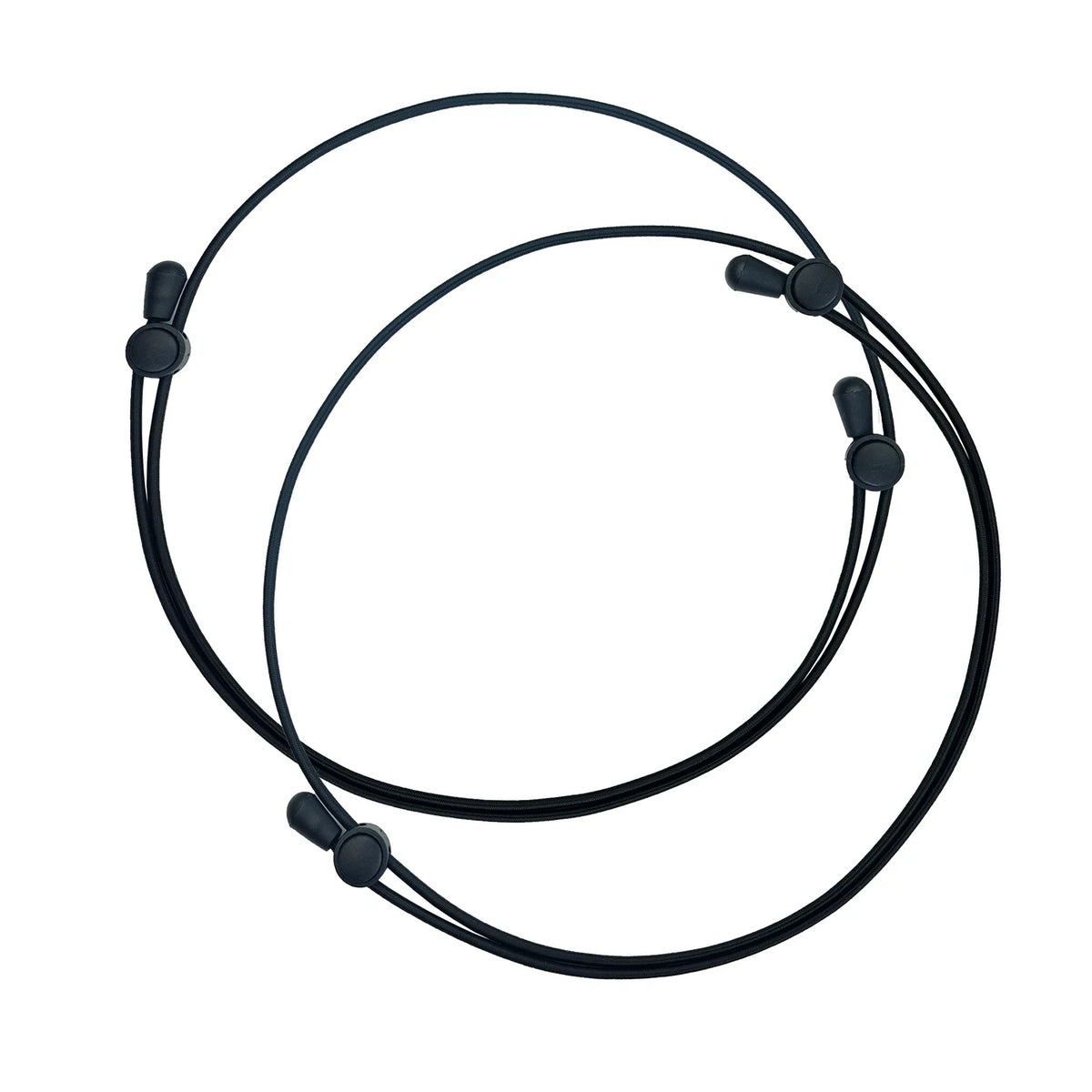 A black adjustable tuck band product featuring two separate elastic bands.
