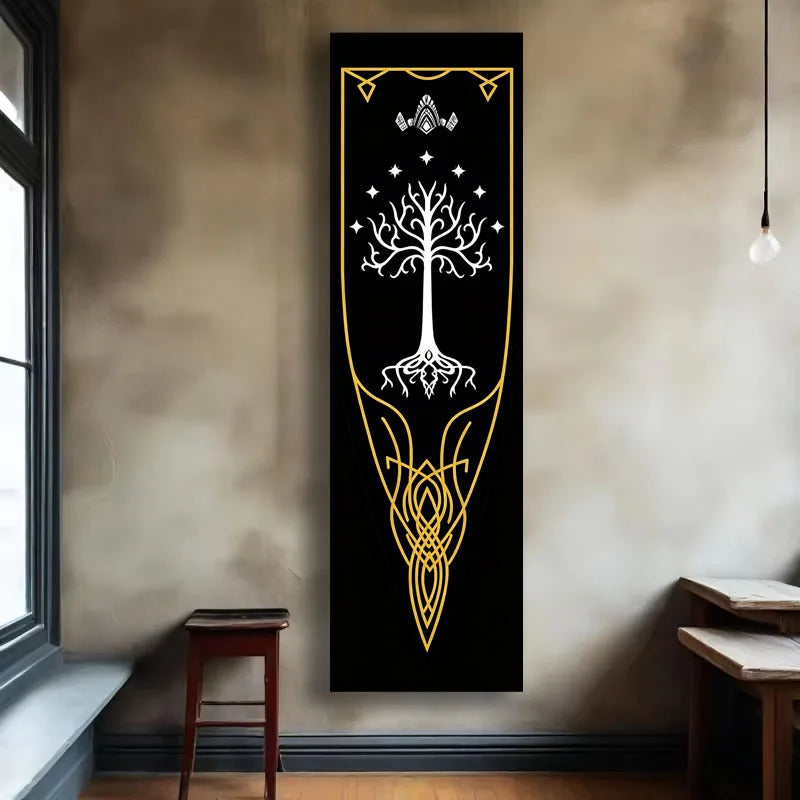 Gondor Flag Tapestry – Black & Gold Medieval Wall Hanging