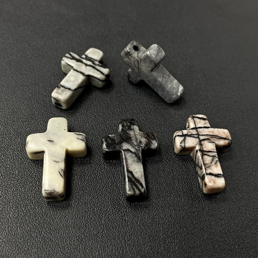 Natural Stone Cross Pendant Charm for Jewelry Making