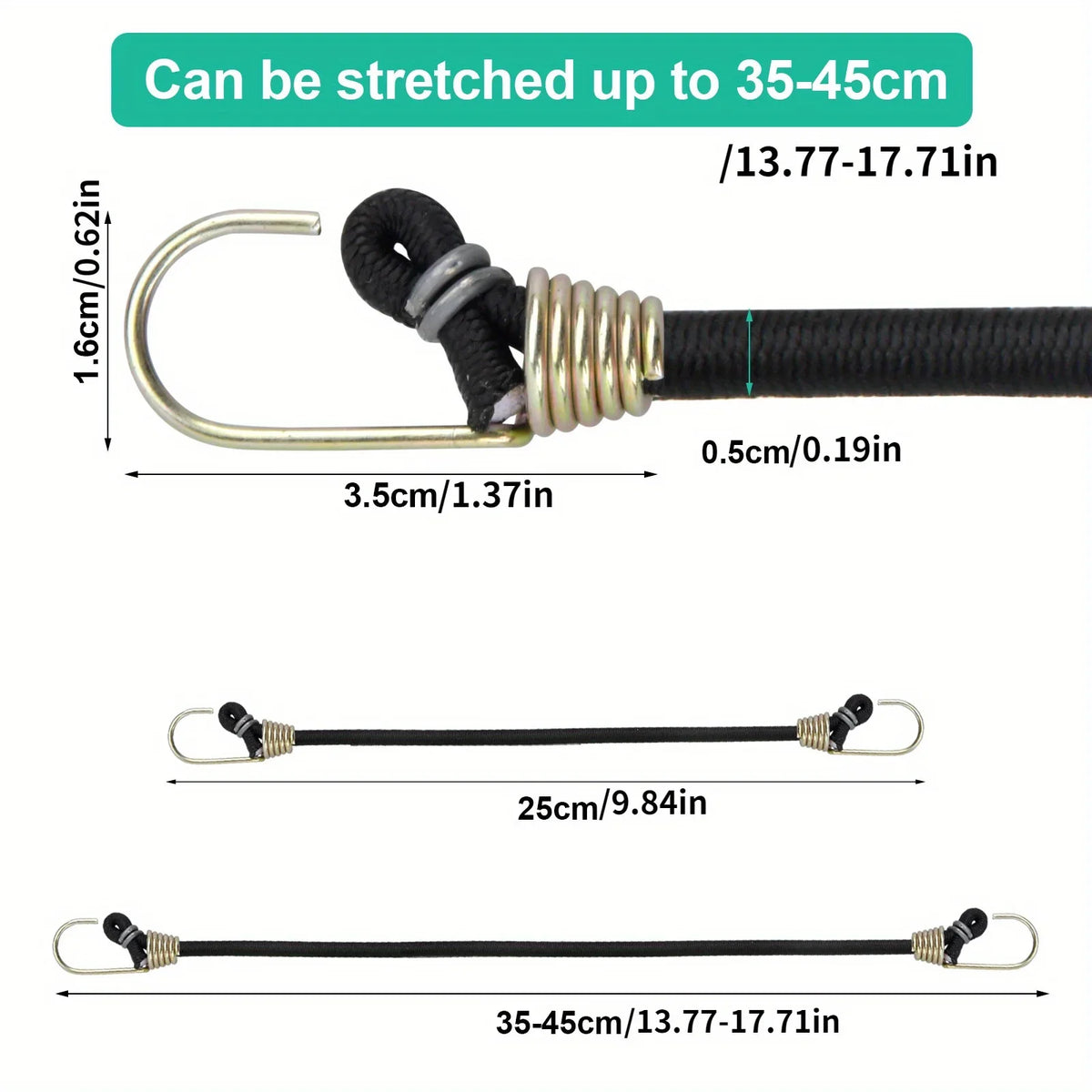 15-Piece Elastic Bungee Cords with Hooks – Black