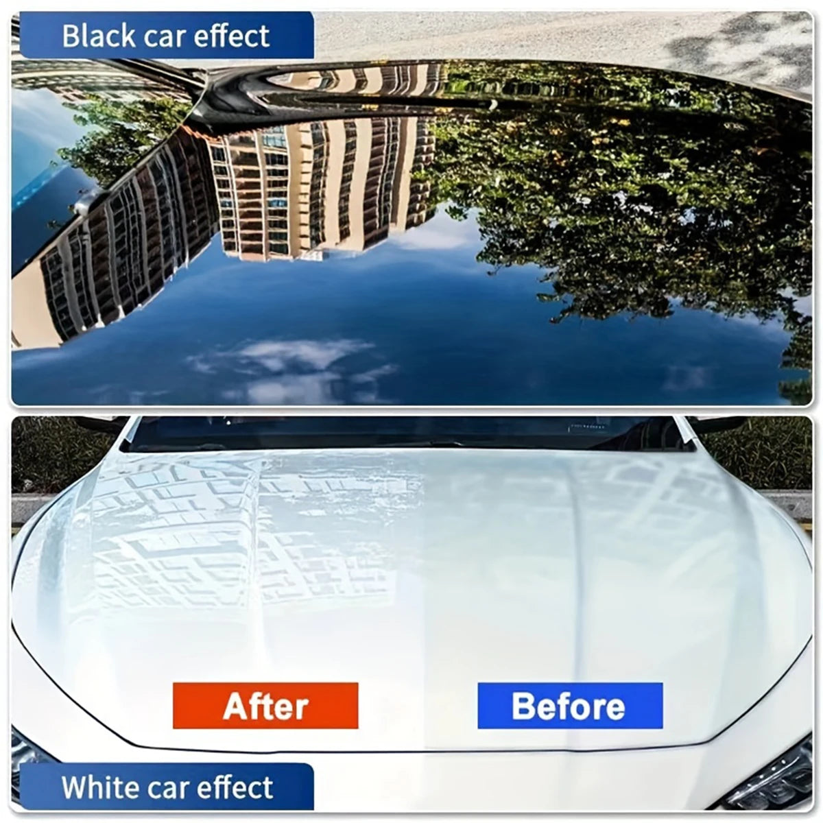 Comparaison de l'effet voiture noire et effet voiture blanche après application de revêtement céramique.