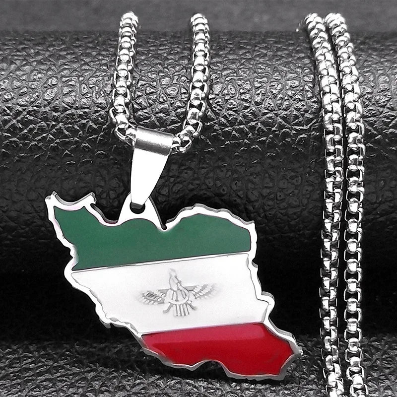 Stainless Steel Map Flag Pendant Necklace